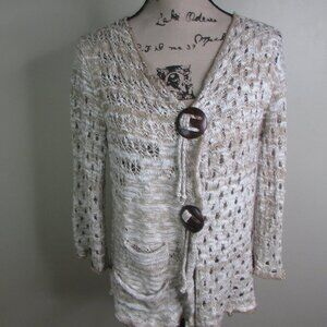La Seine Sweater Cardigan S Brown White Loose Knit